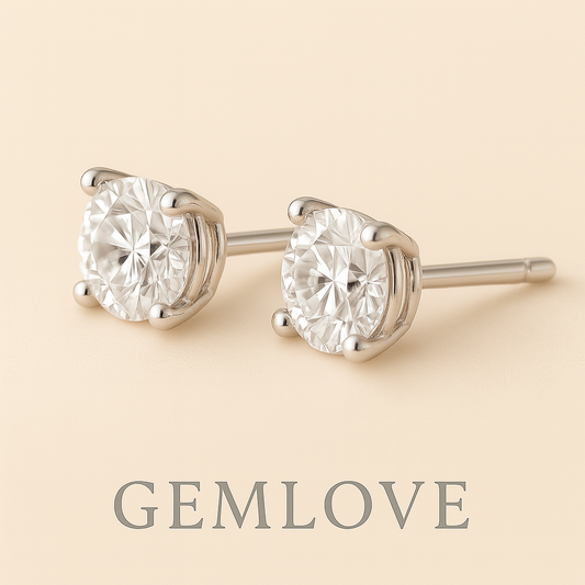 1 Carat Lab Grown Diamond Stud Earrings – 14K White Gold | Solitaire Round Cut