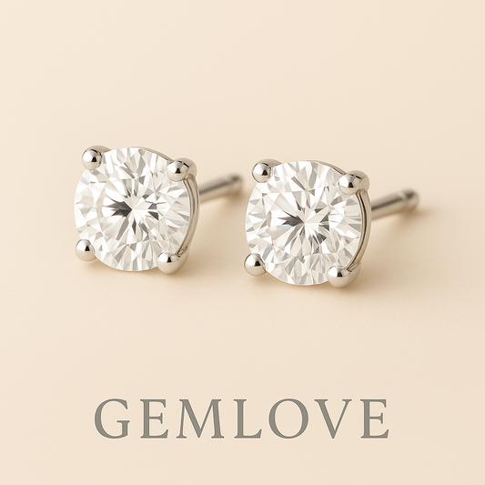 1 Carat Lab Grown Diamond Stud Earrings – 14K White Gold | Solitaire Round Cut