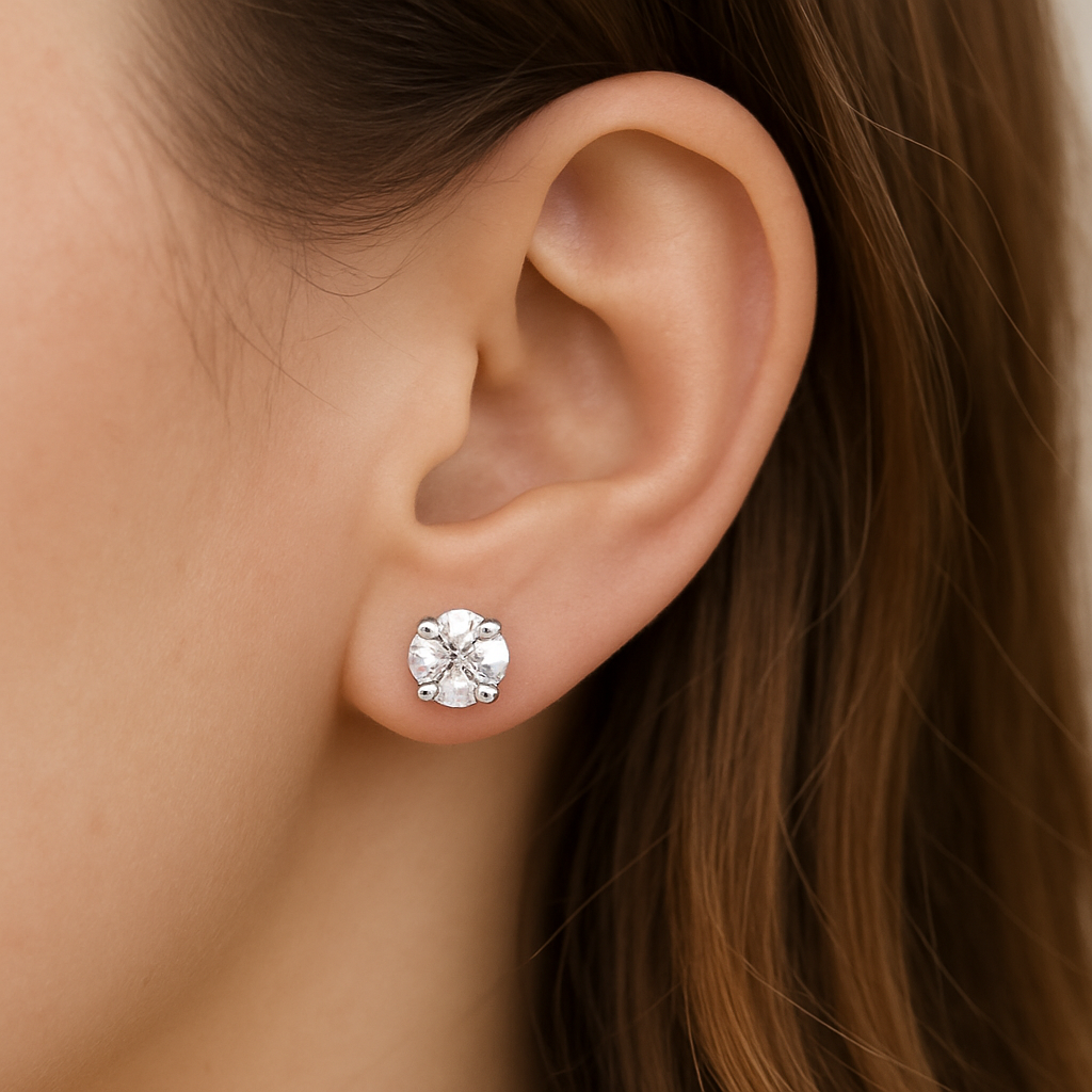 1 Carat Lab Grown Diamond Stud Earrings – 14K White Gold | Solitaire Round Cut